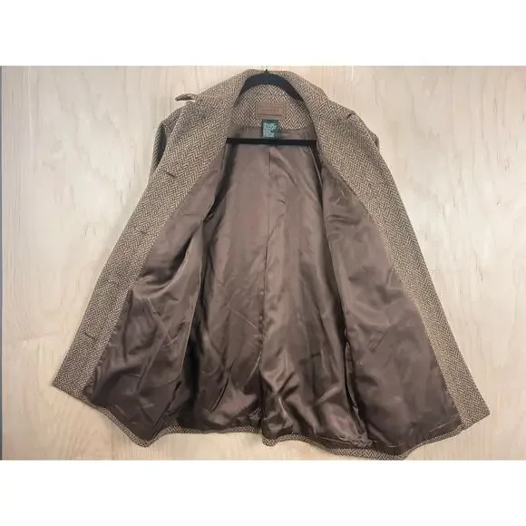 Lauren Ralph Lauren Wool Coat Brown Herringbone Button Front Women’s M - Picture 4 of 11